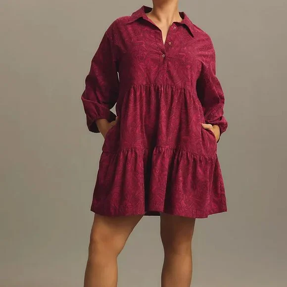The Bettina Tiered Shirt Dress by Maeve: Mini Paisley Corduroy Edition